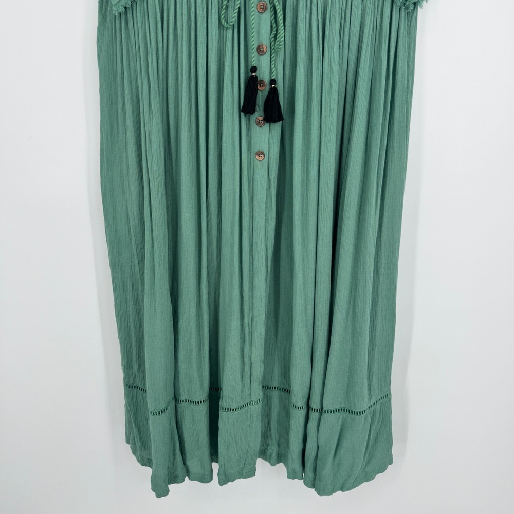 Free People Beach Comber Dress Medium Green Embroidered Boho Peasant Cottage - Picture 5 of 12